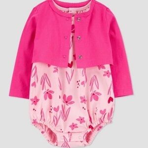 Newborn Girls Carters Just One You Valentine 2pc Hearts Bubble Romper & Cardigan